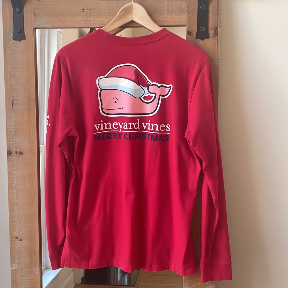 Kids Vineyard Vines Santa Whale Long Sleeve Pocket Tee Shirt Size XL 18
